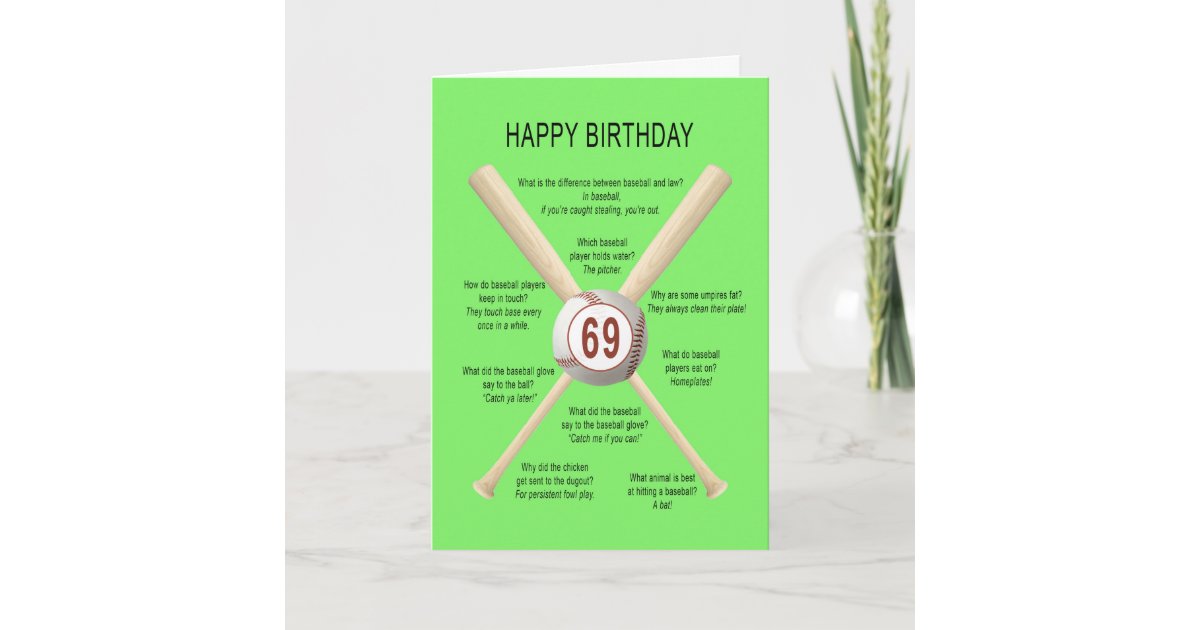 69th birthday baseball jokes card Zazzle