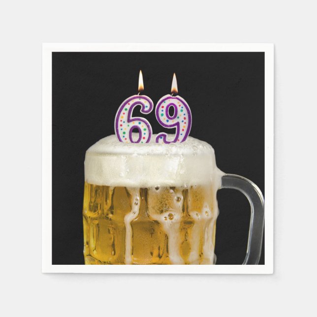 69th Birthday Beer on black Napkins (Front)