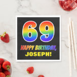 [ Thumbnail: 69th Birthday: Bold, Fun, Simple, Rainbow 69 Napkins ]