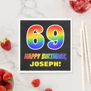 69th Birthday: Bold, Fun, Simple, Rainbow 69 Napkins