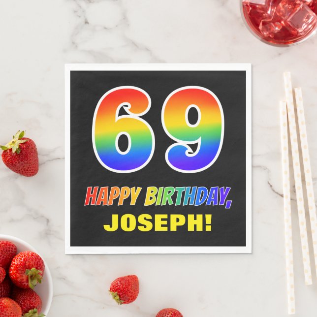 69th Birthday: Bold, Fun, Simple, Rainbow 69 Napkins (Insitu)