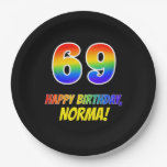 [ Thumbnail: 69th Birthday: Bold, Fun, Simple, Rainbow 69 Paper Plates ]