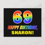 [ Thumbnail: 69th Birthday: Bold, Fun, Simple, Rainbow 69 Postcard ]