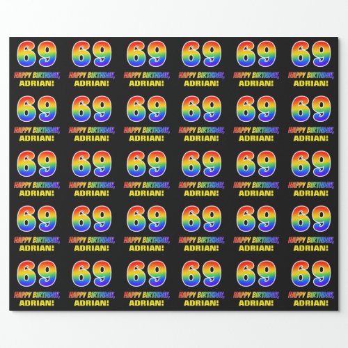 69th Birthday Bold Fun Simple Rainbow 69 Wrapping Paper