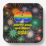 [ Thumbnail: 69th Birthday: Colorful, Fun Celebratory Fireworks Paper Plates ]