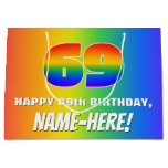 [ Thumbnail: 69th Birthday: Colorful, Fun Rainbow Pattern # 69 Gift Bag ]