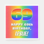 [ Thumbnail: 69th Birthday: Colorful, Fun Rainbow Pattern # 69 Napkins ]