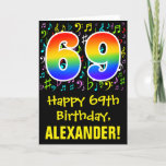 [ Thumbnail: 69th Birthday: Colorful Music Symbols + Rainbow 69 Card ]