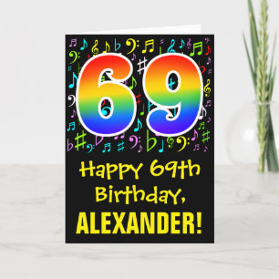 69th Birthday: Colorful Music Symbols + Rainbow 69 Card