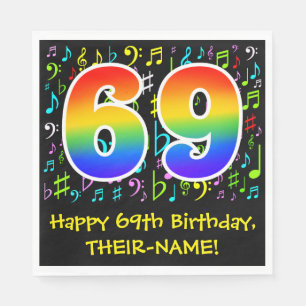 69th Birthday - Colorful Music Symbols, Rainbow 69 Napkins