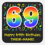 [ Thumbnail: 69th Birthday: Colorful Music Symbols, Rainbow 69 Sticker ]