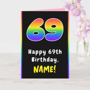 69th Birthday: Colorful Rainbow # 69, Custom Name Card