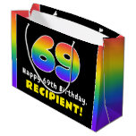 [ Thumbnail: 69th Birthday: Colorful Rainbow # 69, Custom Name Gift Bag ]