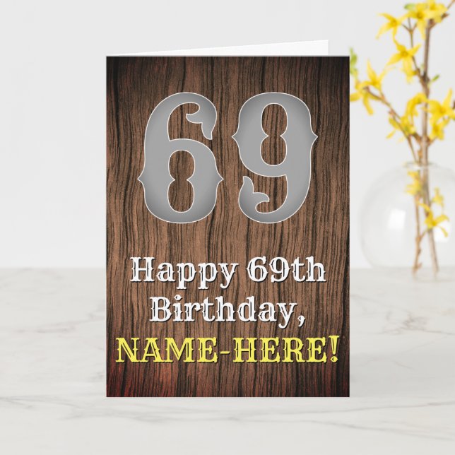69th Birthday: Country Western Inspired Look, Name Card (Yellow Flower)