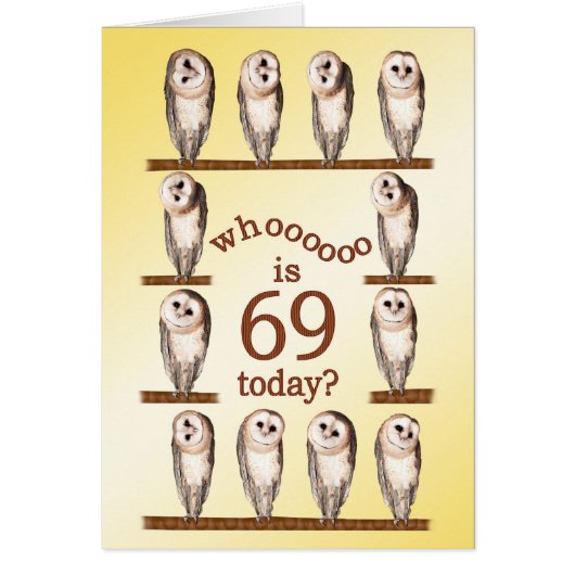 69th birthday, Curious owls card. Cards (Front)