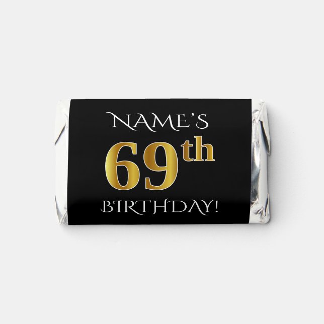 69th Birthday — Elegant, Faux Gold Look 69 + Name Hershey's Miniatures (Front)