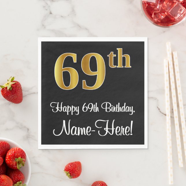 69th Birthday ~ Elegant Luxurious Faux Gold Look # Napkins (Insitu)