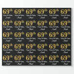 [ Thumbnail: 69th Birthday: Elegant Luxurious Faux Gold Look # Wrapping Paper ]