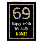 [ Thumbnail: 69th Birthday: Floral Flowers Number “69” + Name Card ]