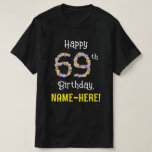 [ Thumbnail: 69th Birthday: Floral Flowers Number “69” + Name T-Shirt ]