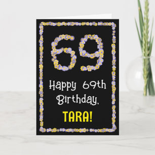69th Birthday: Floral Flowers Number, Custom Name Card