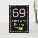 [ Thumbnail: 69th Birthday: Floral Flowers Number, Custom Name Card ]