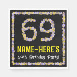 [ Thumbnail: 69th Birthday: Floral Flowers Number, Custom Name Napkins ]