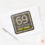 [ Thumbnail: 69th Birthday: Floral Number, Faux Wood Look, Name Sticker ]