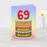 [ Thumbnail: 69th Birthday — Fun Cake & Candles, W/ Custom Name Card ]