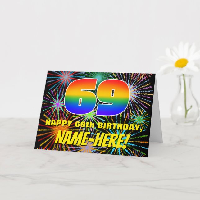 69th Birthday: Fun, Colorful Celebratory Fireworks Card (Small Plant)