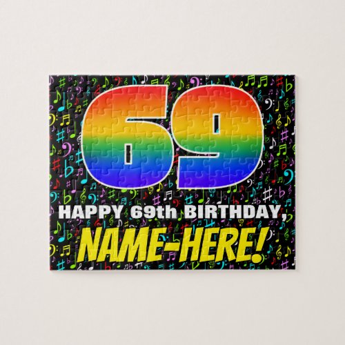 69th Birthday  Fun Colorful Music Symbols  69 Jigsaw Puzzle