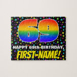 [ Thumbnail: 69th Birthday — Fun, Colorful Star Field Pattern Jigsaw Puzzle ]