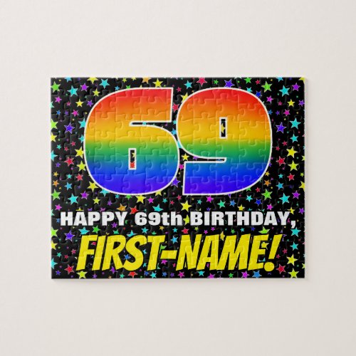 69th Birthday  Fun Colorful Star Field Pattern Jigsaw Puzzle