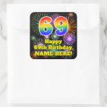 [ Thumbnail: 69th Birthday: Fun Fireworks Look, Rainbow # 69 Sticker ]