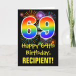 [ Thumbnail: 69th Birthday: Fun Fireworks Pattern + Rainbow 69 Card ]