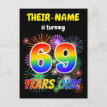 [ Thumbnail: 69th Birthday - Fun Fireworks, Rainbow Look "69" Postcard ]