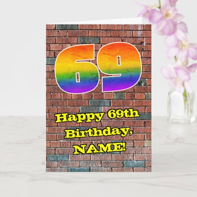 69th Birthday: Fun Graffiti-Inspired Rainbow 69 Card (Orchid)