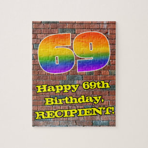 69th Birthday: Fun Graffiti-Inspired Rainbow 69 Jigsaw Puzzle