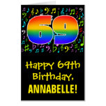 [ Thumbnail: 69th Birthday: Fun Music Symbols + Rainbow # 69 Card ]