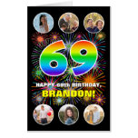 [ Thumbnail: 69th Birthday: Fun Rainbow #, Custom Name + Photos Card ]