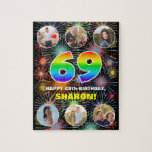 [ Thumbnail: 69th Birthday: Fun Rainbow #, Custom Name + Photos Jigsaw Puzzle ]