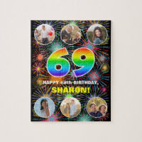69th Birthday: Fun Rainbow #, Custom Name + Photos