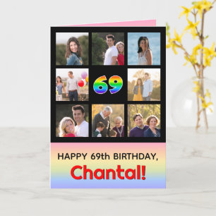 69th Birthday: Fun Rainbow #, Custom Photos + Name Card