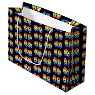 69th Birthday: Fun Rainbow Event Number 69 Pattern Large Gift Bag