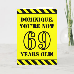 69th Birthday: Fun Stencil Style Text, Custom Name Card