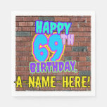 [ Thumbnail: 69th Birthday ~ Fun, Urban Graffiti Inspired Look Napkins ]