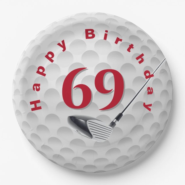 69th Birthday Golf Ball Design  Paper Plates (Front)