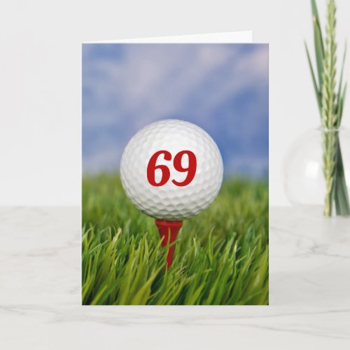 69th Birthday Golf Ball on Red Tee  Card