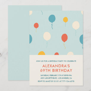 69th birthday invitations Balloons Blue