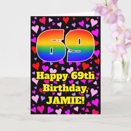 69th Birthday: Loving Hearts Pattern, Rainbow # 69